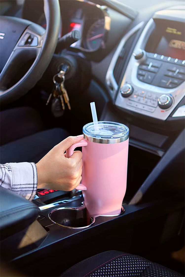 40oz Tumbler with Handle Sublimation Lid Stainless Steel Travel Mug Water Bottle with Straw Insulated Vacuum Splashproof Cup